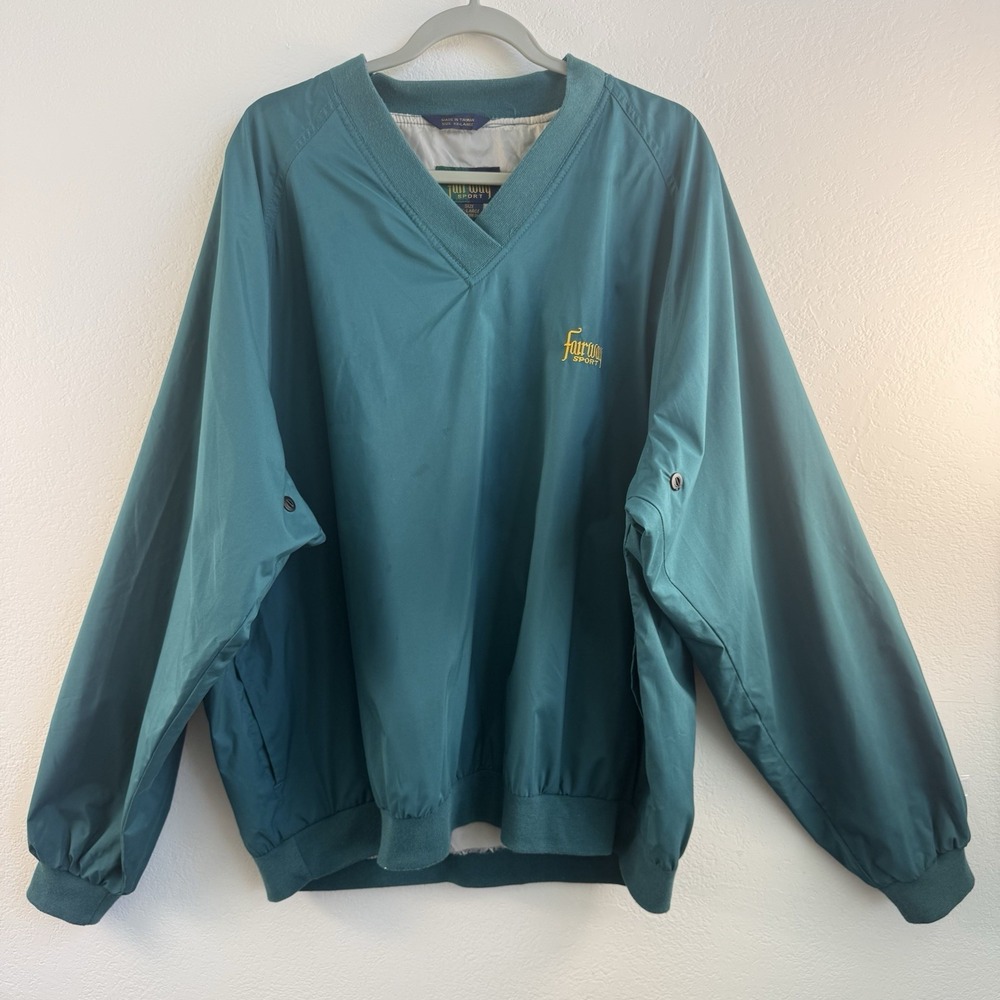 Vintage 90s Fairway Sport Golf XXL Windbreaker Pullover V-Neck Jacket Nylon Line